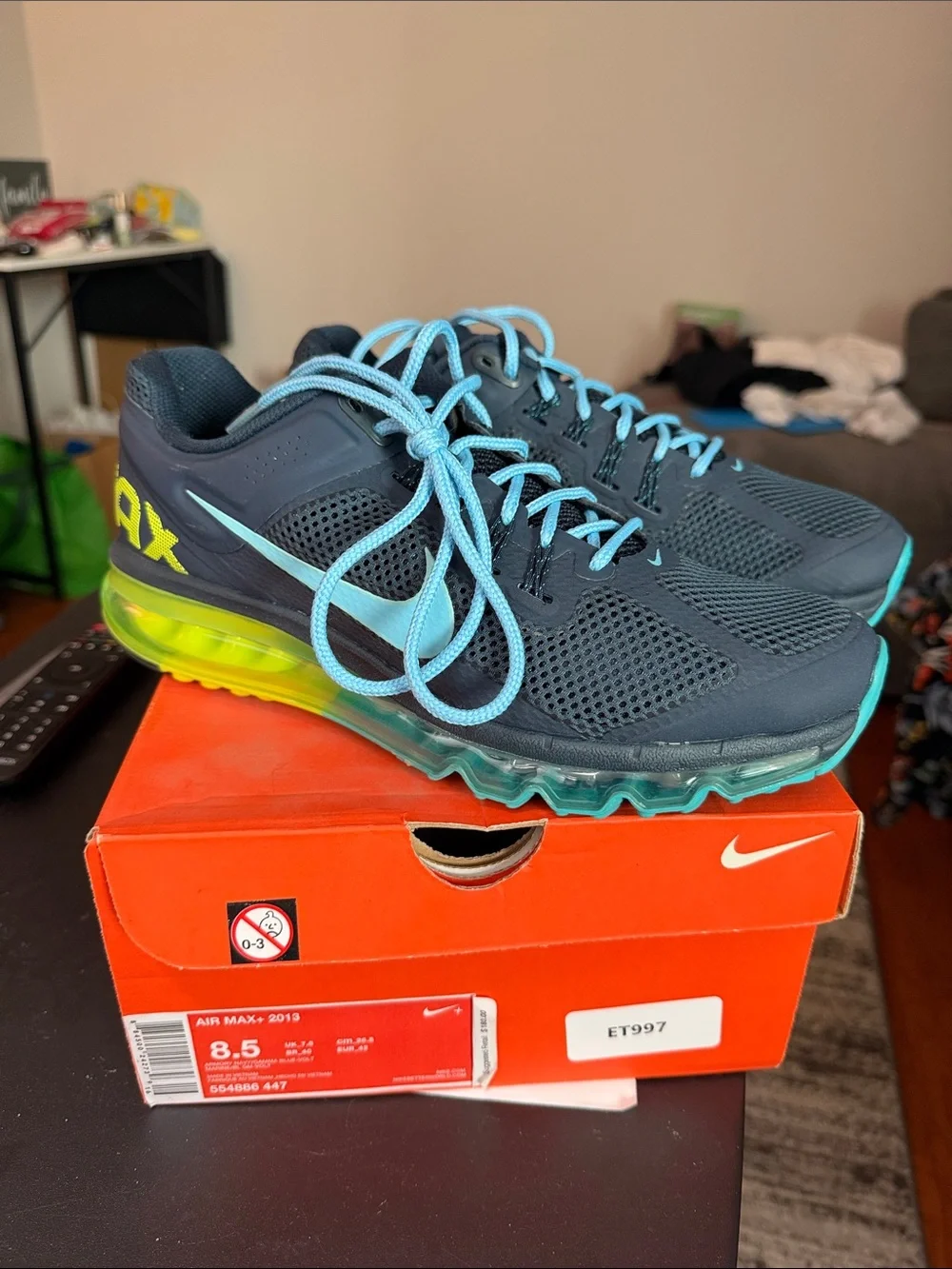 Nike Air Max +2013 - Navy with Light Blue & Neon Yellow